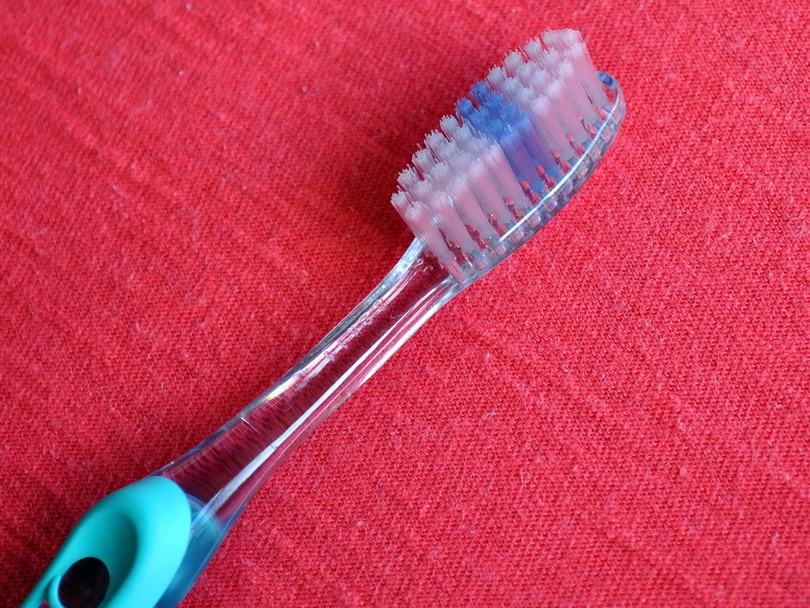 Detalhe de uma escova de dentes em fotografia ilustrativa.